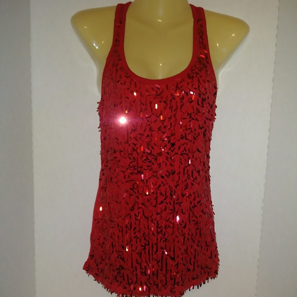 Body Central Sequin Racer back Red Top Size S